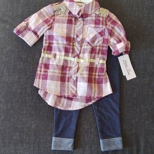 Little Lass Plaid Button Down Shirt and Leggings